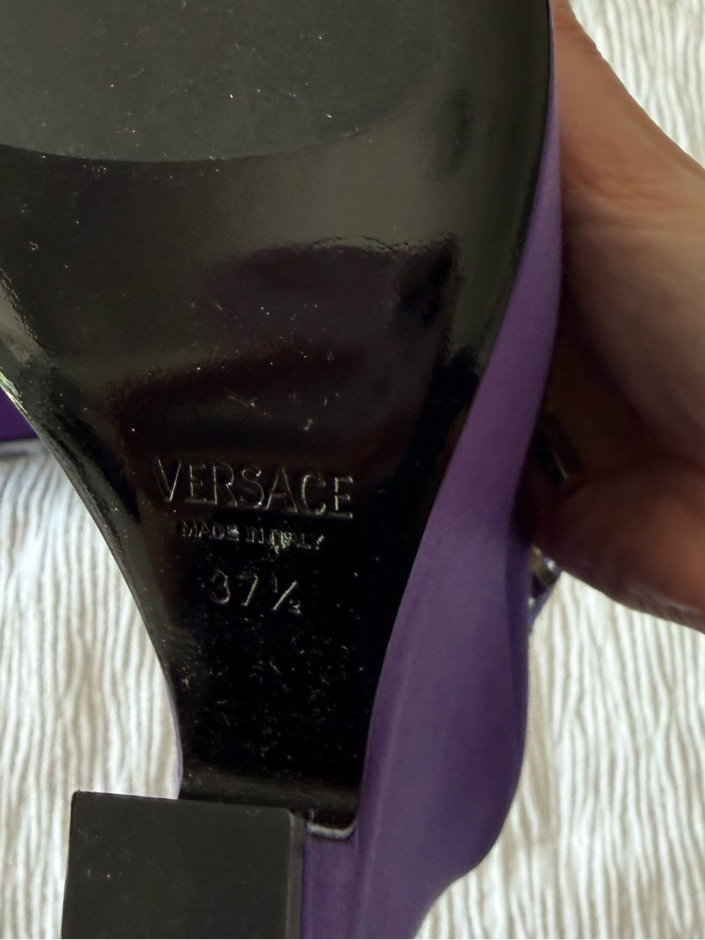 Versace Tempest Deep Purple Satin Platform Pumps - Picture 5 of 14